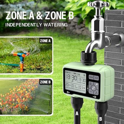 SOYUS Programmable Outdoor Garden Hose Timer with Rain Delay/Manual/Automatic Watering System, Waterproof Digital Irrigation Timer for Lawns, Yard and Pool, 2 Outlet
