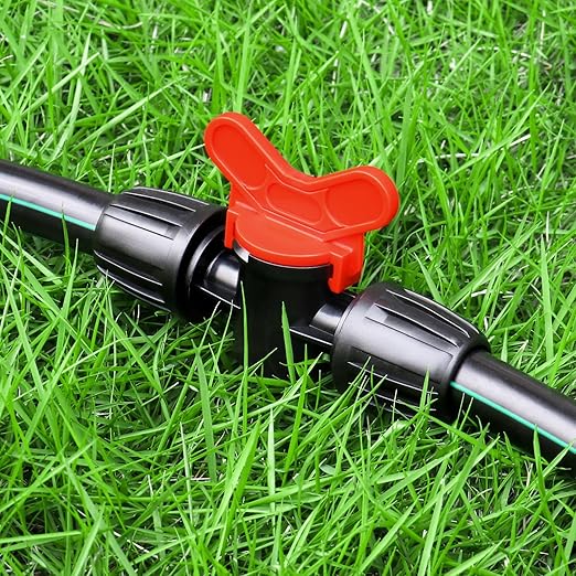 Drip Irrigation Shut Off Valve Fittings: 10 Piece Switch Valve for 1/2" Drip Irrigation Tubing (1/2" ID x0.6-0.65" OD) 16mm Barbed Locked Nut Connectors Cut Off Water Flow