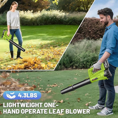 Leaf Blower Cordless with 2 x 4.0 Ah Battery and Charger, 160MPH/580CFM High Power Lightweight Handheld Electric Leaf Blowers with 2 Extended Tubes for Lawn, Yard, Leaves, Dust, Snow Care (Green)