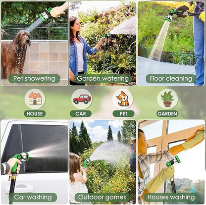 Non-Expandable Garden Hose 100 ft, Ultra Lightweight Flexible Water Hose with 10-Pattern Nozzle, Leak-Proof, High-Density Fabric, Thickened Connector, Shut-Off Valve for Yard, Lawn, Outdoor