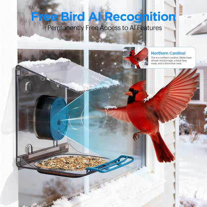 Smart Bird Feeder with Camera Solar Powered,2K HD Video Live Stream,AI Identify Birds Species,Link via Signal Transmitter,5MP Photos,Instant Arrival Alerts,Motion Detect,Elderly-Friendly,Blue