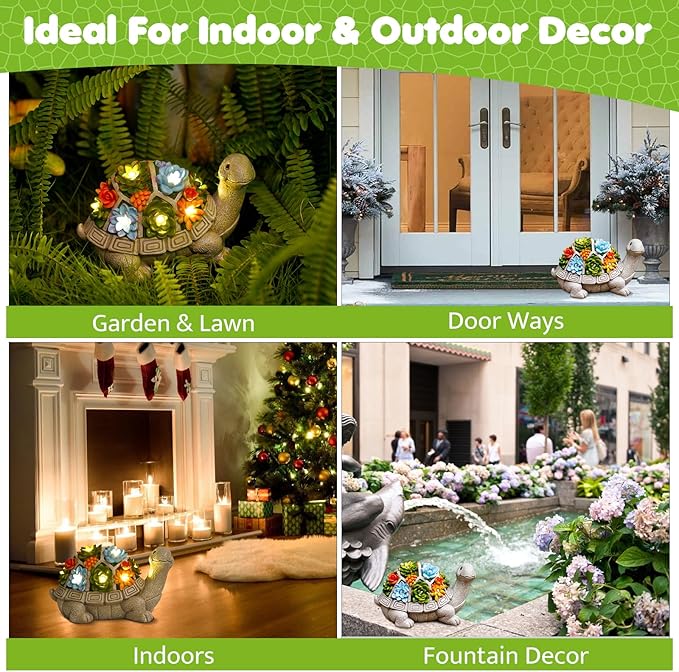 Solar Garden Turtle Statue - Turtle Decor with 7 Warming Solar LED Lights, Outdoor Decorations for Yard Patio Lawn & More, for Women, Moms, Birthdays