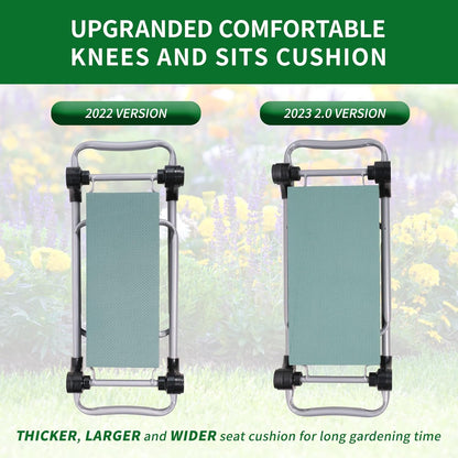 LUCKYERMORE Upgraded Garden Kneeler and Seat, Gardening Stool Kneeling Bench for Gardening with Tool Pouch, Wider&Softer EVA Kneeling Pad, Gardening Gifts for Parents Seniors, Lightweight & Heavy Duty