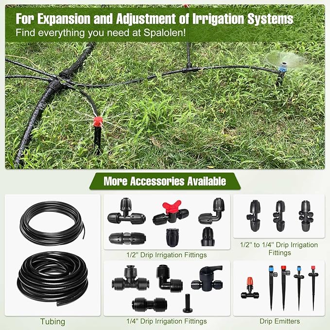 20PCS Push-to-Fit Drip Irrigation Emitters for 1/4 inch Irrigation Tubing, Two-Way Connection Adjustable Drip Emitter Sprayer with Stake, Irrigation Dripper Sprinklers for Drip Irrigation System