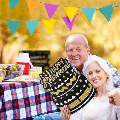 Yulejo 8 Pieces Retirement Yard Sign Decorations Happy Retirement Yard Signs Retirement Lawn Sign with Stakes for Outdoor Retirement Party Supplies 16inch (Black and Gold)