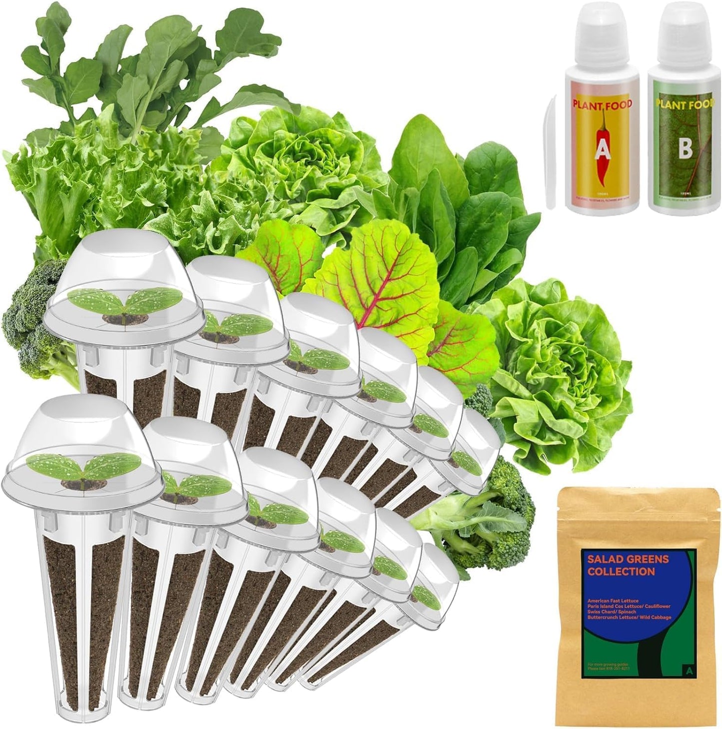 inbloom Salad Green Seed Pod Kit for Hydroponics Growing System, 12 Pods (350+ Seeds with American Fast/Paris Island/Buttercrunch Lettuce, Swiss Chard, Spinach, Cauliflower, and Wild Cabbage)