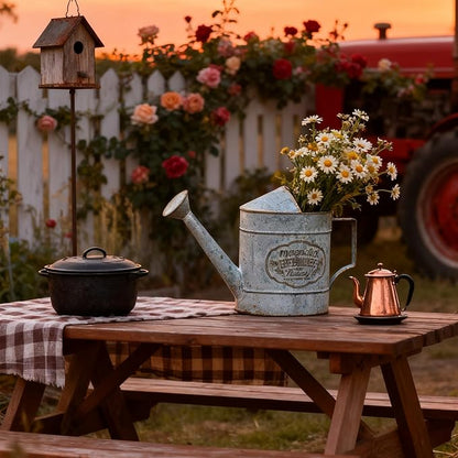 Vintage Metal Flower & Garden Watering Can, Rustic Farmhouse Decorative Watering Pot Planter for Home Patio Backyard Outdoor Plant Care