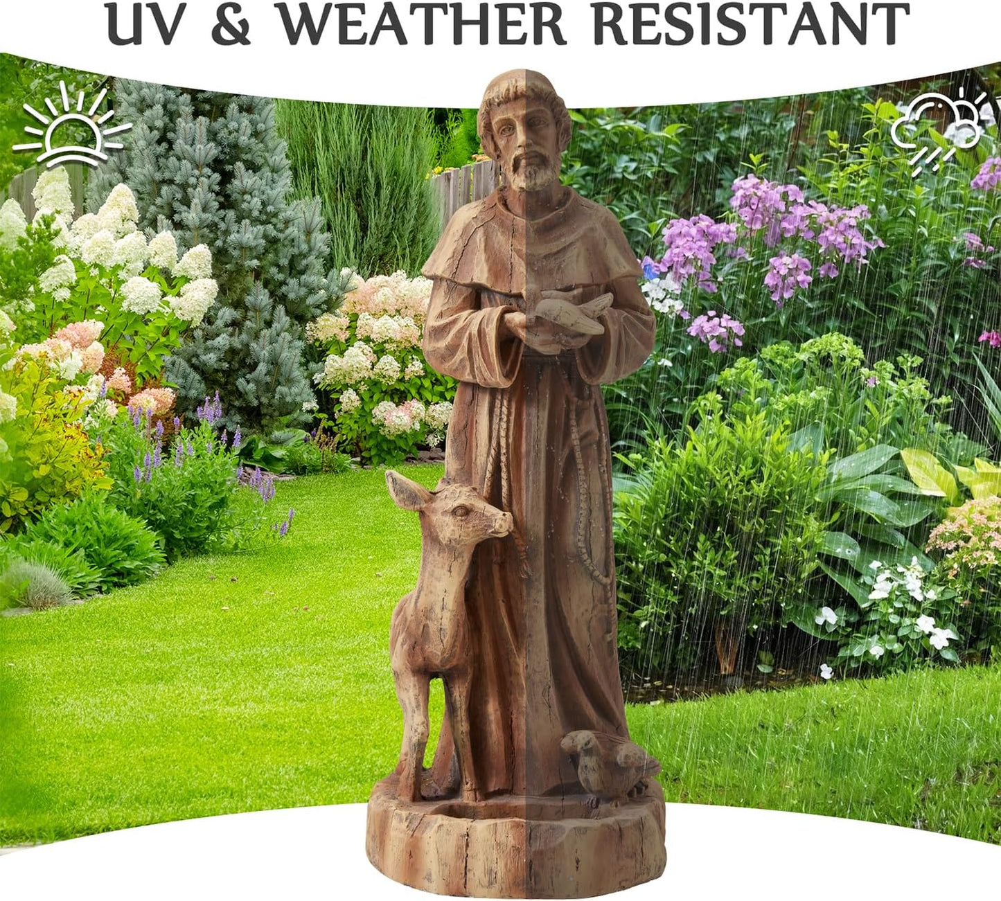 St Francis Garden Statue Outdoor, 25" H Religious Saint Francis of Assisi Catholic Statue with Bird Feeder for Patio Yard Home Decor