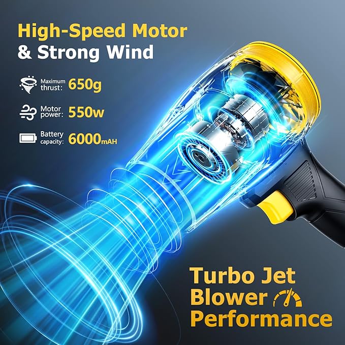 400,000RPM Handheld Leaf Blower Cordless with 2 Battery and Charger, 550CFM Lightweight Electric Cordless Leaf Blowers, 21V Battery Powered Leaves Blowers for Lawn Care, Patio, Car and Dus