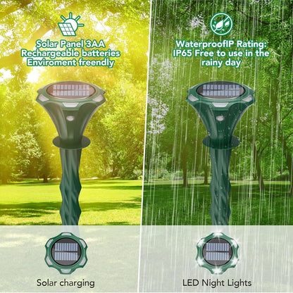 Mole Repellent Solar Powered, 2 Pack Snake Repellent for Yard Waterproof Motion Detection LED Flash Light, Ultrasonic Skunk Repellent Get Rid of Mole, Vole, Rabbit, Gopher, Raccoon, Deer