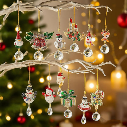 H&D HYALINE & DORA Christmas Suncatchers Set Christmas Elk Gnome Snowman Hanging Crystals Pendant for Xmas Tree Home Decor(4 Pack)