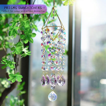 HDCRYSTALGIFTS Sun Catcher, Crystal Prisms Suncatcher for Window Hanging, Rainbow Maker Crystal Sun Catcher Indoor Window Glass Wind Chimes Home Garden Decor Gift, Purple