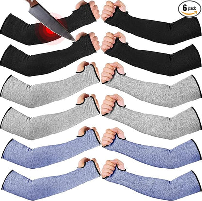 JaGely 6 Pairs Level 5 Cut Resistant Sleeves with Thumb Hole 18 Inches Arm Protection Sleeve Farmer Gardening (Black,Gray,Blue)