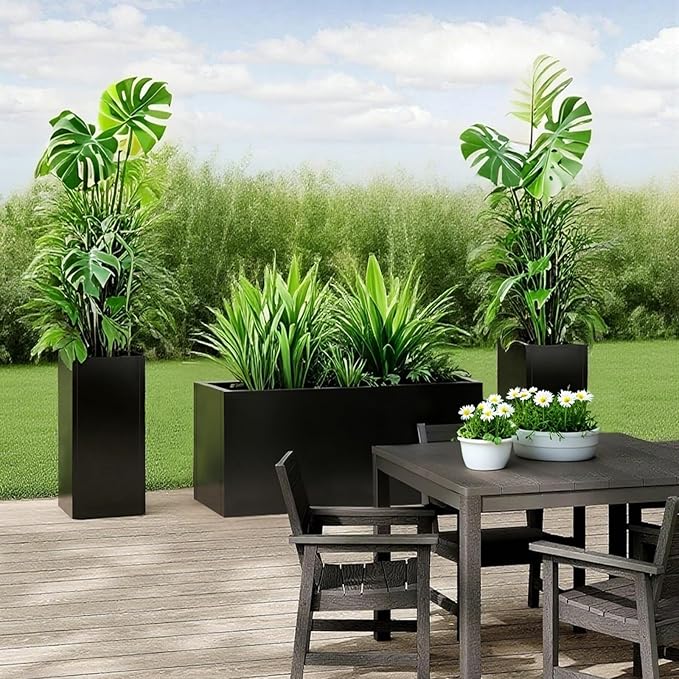 Steel Planter 36" x 12" x 16" Metal Rectangle Outdoor Planter Black Powder Coated Flower Box Metallic Heavy Pot Indoor & Outdoor, Commercial & Residential (L36 x W12 x D16, Black)