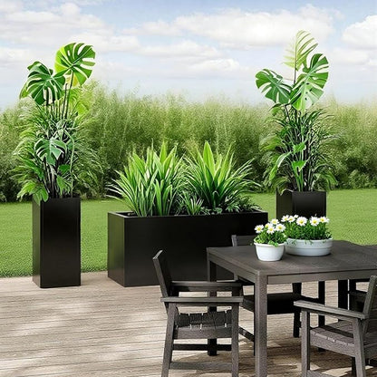 Steel Planter 36" x 12" x 16" Metal Rectangle Outdoor Planter Black Powder Coated Flower Box Metallic Heavy Pot Indoor & Outdoor, Commercial & Residential (L36 x W12 x D16, Black)