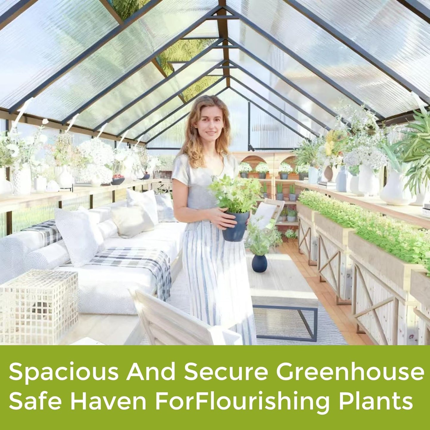 CQZY 8x12 FT Greenhouse for Outdoors, Polycarbonate Greenhouse with Quick Setup Structure and Roof Vent, Aluminum Large Walk-in Green House for Outside Garden Backyard, Dark Gray