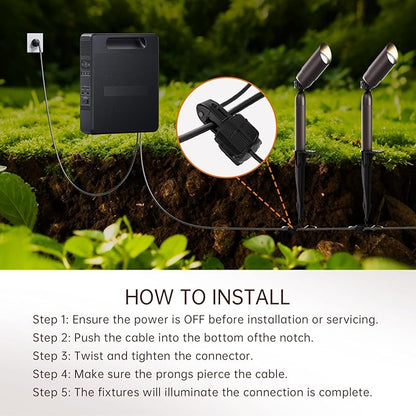 Outdoor Low Voltage Landscape Lighting - 12V Cast Aluminum Spot Lights with 5W 3000K Warm White LED Bulb Waterproof Spotlights Uplights with Wired Connectors for Yard Pathway Garden Tree Wall , 2 Pack