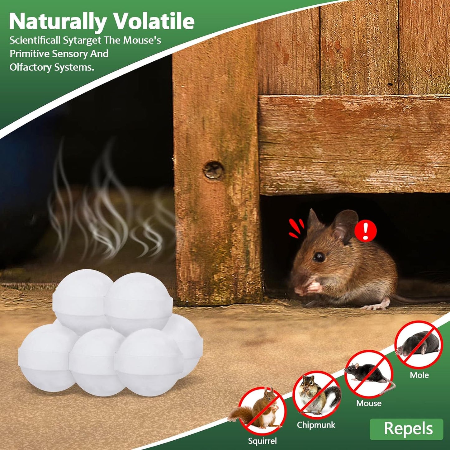 Mouse and Mice Repellent Indoor Outdoor, 10 Packs Moth Balls, Peppermint Balls for Rodent, Long-Lasting Squirrel Repellent, Safe for Human & Pets, Suitable for Home Storage Garage Car RV