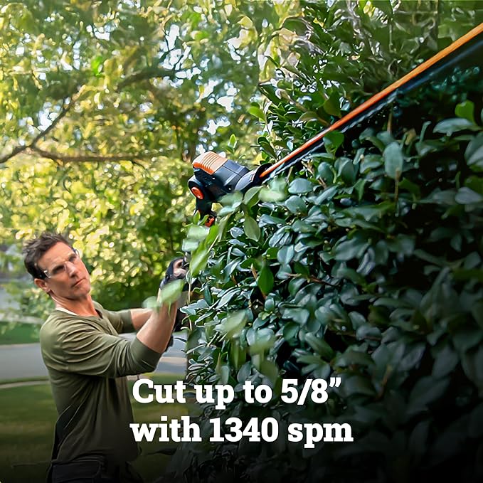 WORX WG252.9 20" 20V Cordless Hedge Trimmer, Pole Hedge Trimmer Reaches up to 12 Inches with Extended Pole, Electric Bush Trimmer with 180° Rotation Head, Battery & Charger Not Included