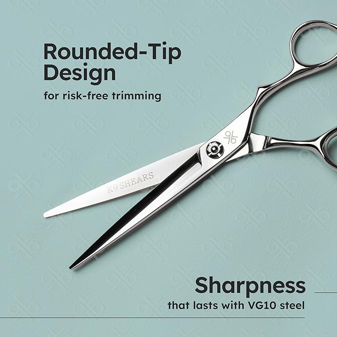 K9 6.5" Large Professional Hair Scissors – Barber Shears Made with Premium VG10 Steel, Lightweight, Razor-Sharp, Handcrafted with Ergonomic Handle and Convex Blade for Comfort, Also Great for Home Use