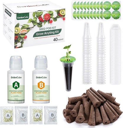 166pcs Hydroponic Pods Kit: Compatible with Aerogarden Grow Anything Herb Kits - Includes Grow Sponges Grow Baskets Grow Domes Labels A&B Plant Food - Hydroponics Supplies for Most Brand