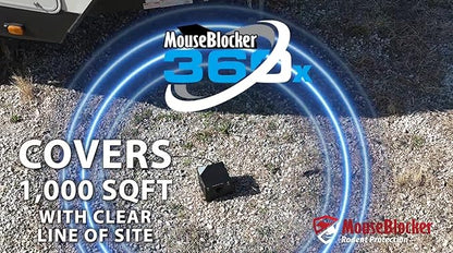 360 Outdoor Rodent Deterrent High Powered, Whisper Quiet Mouse Blocker That Protects up to 1000 sq ft Outside. RV, Camper, Carport, Mobile Home, 5th Wheel and All Vehicles.