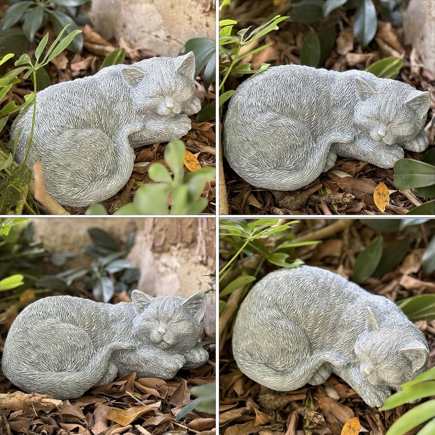 Cat Garden Statue Decoration, Memorial Stone Peaceful Sleeping Figurine for Patio Lawn Porch, 11.5" Cat Memorial Statue Grave Markers and Loss Pet Sympathy Gift