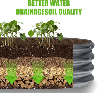 Land Guard 8×2×1ft Galvanized Raised Garden Bed Kit, 108 Gallon Capacity Raised Garden Boxes Outdoor, Oval Metal Raised Garden Beds for Vegetables, Modern Grey(with 10 Connecting rods)