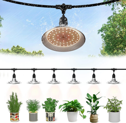 6-Light Outdoor LED Grow Lights – Waterproof Full Spectrum Greenhouse Lights for Plants, 21.3FT Adjustable String Lights with 288 LEDs E26 Base Bulbs, IP44 Waterproof for Garden, Farm, Yard
