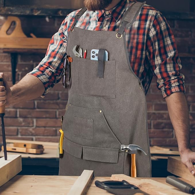 Multi-Functional Men's Tool Apron, Multi-Pocket Canvas Apron, Woodworking, Mechanic, Blacksmith, Waiter Work Apron