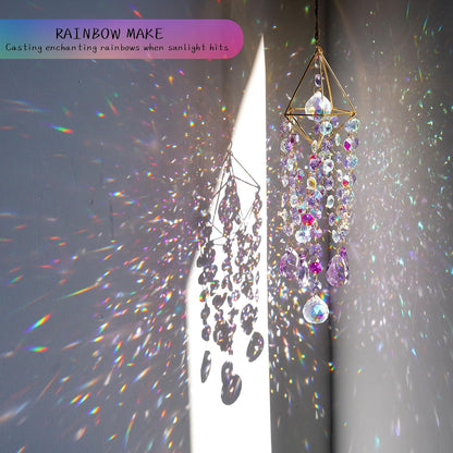 HDCRYSTALGIFTS Sun Catcher, Crystal Prisms Suncatcher for Window Hanging, Rainbow Maker Crystal Sun Catcher Indoor Window Glass Wind Chimes Home Garden Decor Gift, Purple