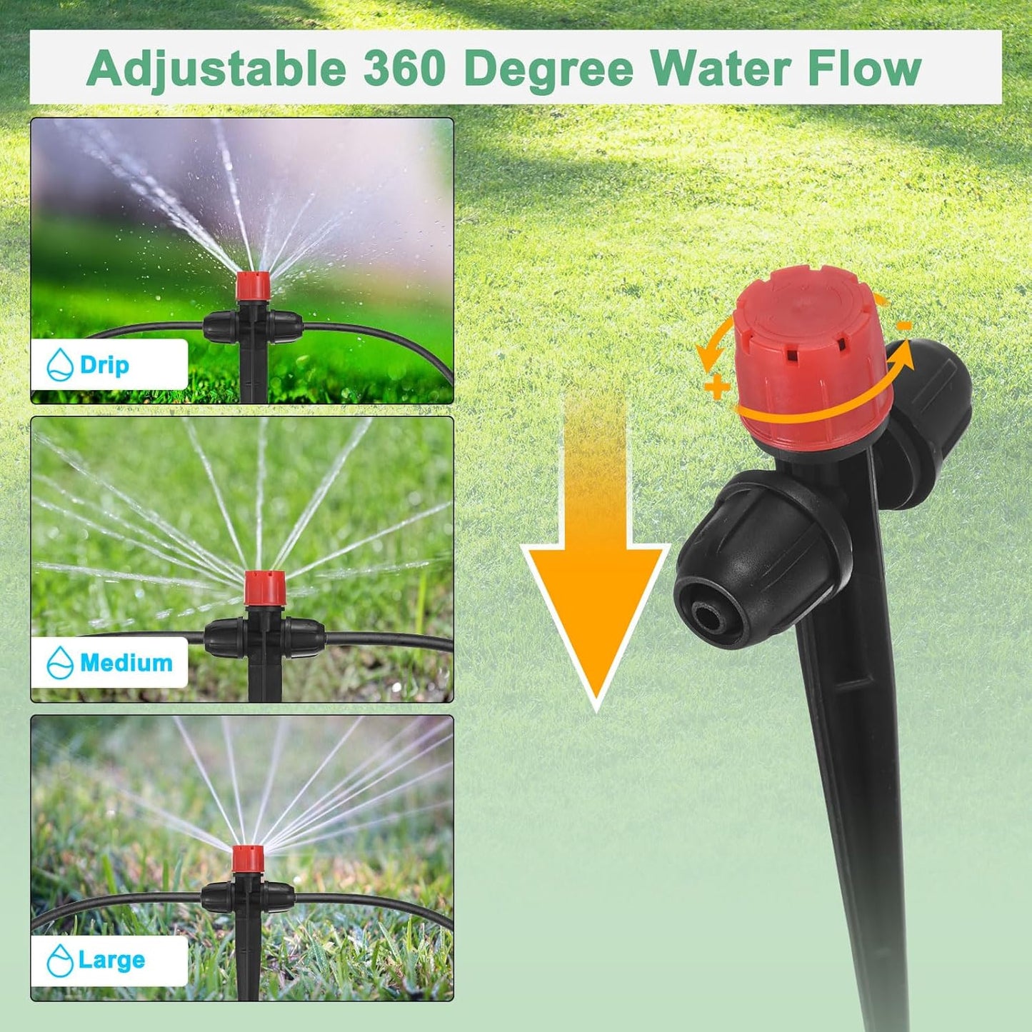 15-Pack Drip Irrigation Emitters Sprayers, Drippers on 5"/13mm Stake Adjustable 360 Degree Water Flow 8 Holes for 1/4" Drip Irrigation Tubing for Watering System [Red, Drip]