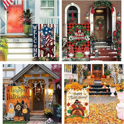 Seasonal Garden Flags Set of 12 Double Sided 12 x 18 Inch, Small Yard Flags for Outside, Summer Fall Garden Flag, Christmas Halloween Winter Outdoor Flag, Holiday Garden Decorations for All Season