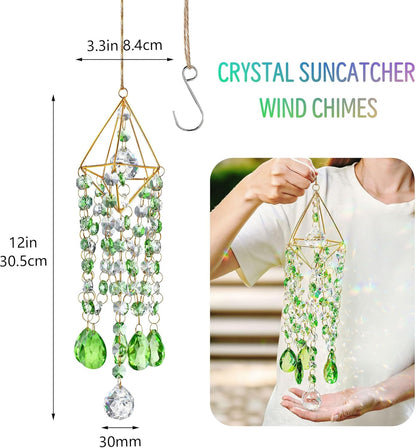 HDCRYSTALGIFTS Crystal Suncatcher, Crystal Sun Catcher Indoor Window Rainbow Prisms Suncatcher for Window Hanging Glass Wind Chimes Home Garden Decor (Green)