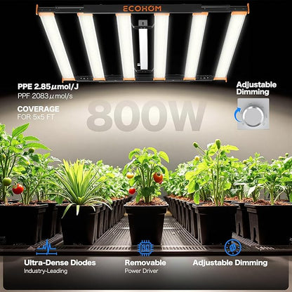 800W LED Grow Light, 5x5ft Coverage Full Spectrum Daisy Chain Growing Light, Dimmable & Retractable Bar Style Grow Lamp for Indoor Plants Greenhouse Vegetable Flower