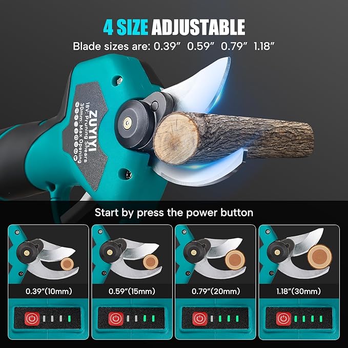 Cordless Electric Pruning Shears for Makita 18V Battery, Brushless Portable Pruner 1.2'' (30mm) Cutting Diameter w/LED Display, 4 Wrenches for Gardening Tree Branch (Battery NOT included)