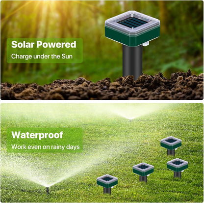 Mole Repellent Solar Powered for Lawns Snake Repellent for Yard Gopher Trap Groundhog Vole Repellent Ultrasonic Spike Outdoor Waterproof Sonic Chipmunk Rodent Burrowing Animals Deterrent Stake (4)