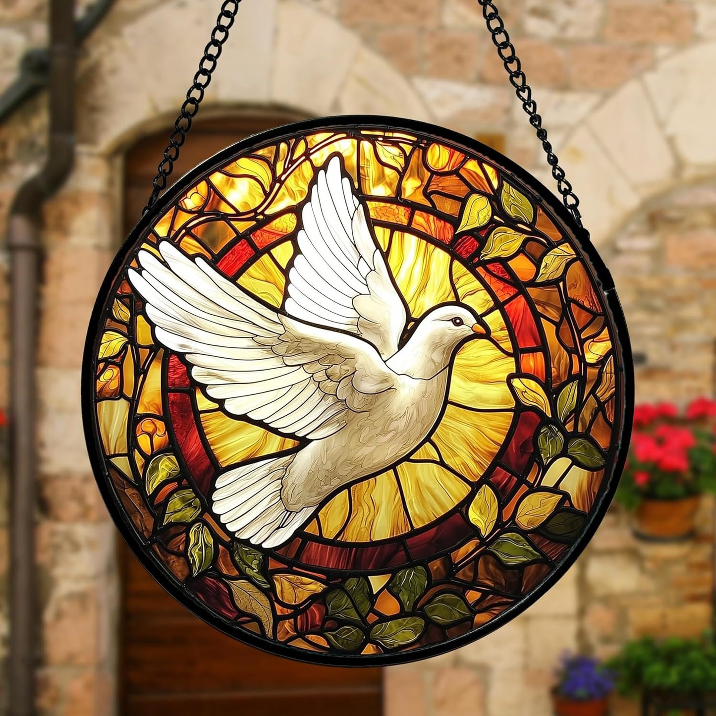 Stained Glass Window Hanging, Flying White Dove Sun Catchers Diamond Glass Panel Hangings Cute Birds Suncatcher Decor for Birthday for Women, Men, Wife, Aunt, and Mom 6.3 in