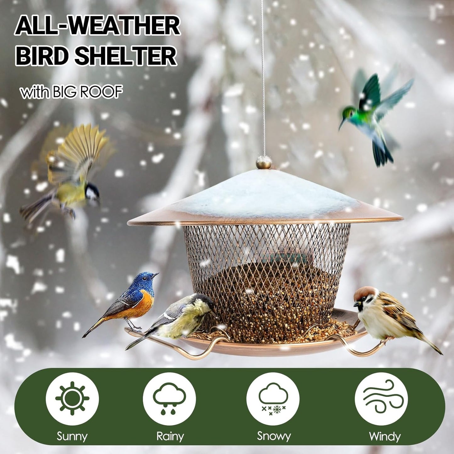 Metal Bird Feeder for Outdoors Hanging, Large Roof Bird Feeders for Cardinal, 3LB Wild Birdfeeder Squirrel Proof for Outside