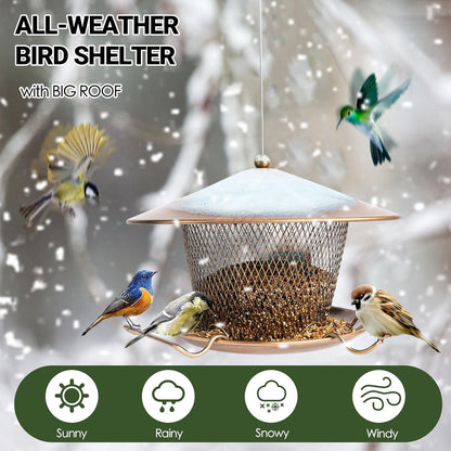 Metal Bird Feeder for Outdoors Hanging, Large Roof Bird Feeders for Cardinal, 3LB Wild Birdfeeder Squirrel Proof for Outside