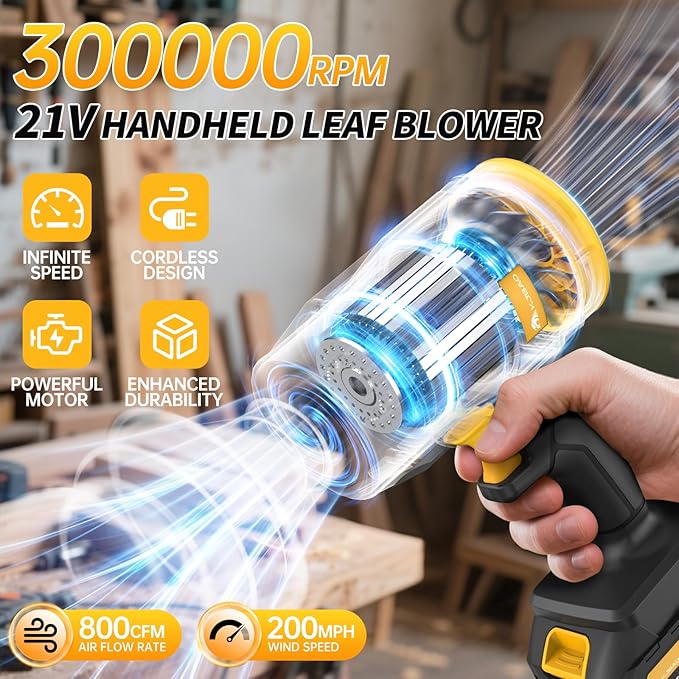 Electric Leaf Blower, KJBAO 21V Handheld Leaf Blower Cordless with 2 * 4000mAh Batteries and Charger,Turbo Jet Blower, Lightweight Leaf Blowers for Lawn Care Patio Cleaning Dark