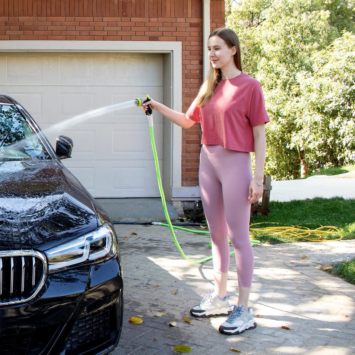 Fevone 50 ft x 5/8" Heavy Duty Garden Hose, Drinking Water Safe, Flexible & Kink-Free Hybrid Polymer Water Hose, Lightweight Outdoor Hose with 3/4" Solid Aluminum Fittings