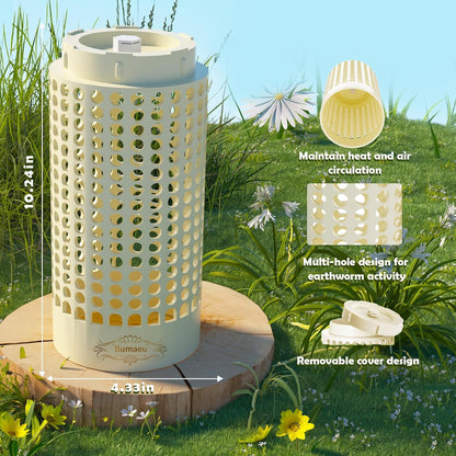 Underground Worm Farm, Garden Mini vermicomposting bin for use in Outdoor Gardening from Kitchen Food Waste, with Holes and lid, White (10.2x4.3x4.3IN)