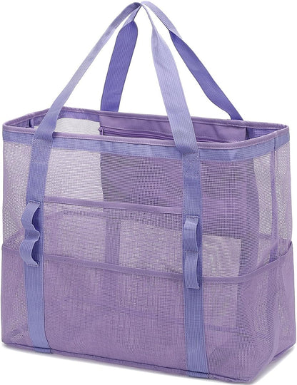 Mesh Beach Bag, Large Beach Tote with Zipper Pocket for Family Pool Bag for Toys & Vacation Essentials