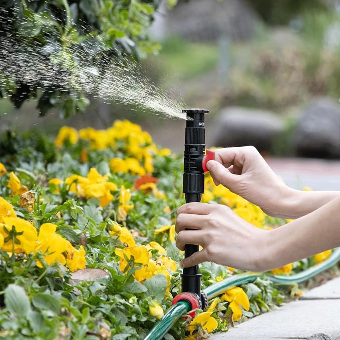 RESTMO Above Ground Sprinkler System with Metal Spike Base, Flexible DIY Irrigation Kit, Multi-Adjustable Lawn Sprinkler & 30ft Hose Set, for Garden Plant, Flower Bed and Large Yard Area Watering