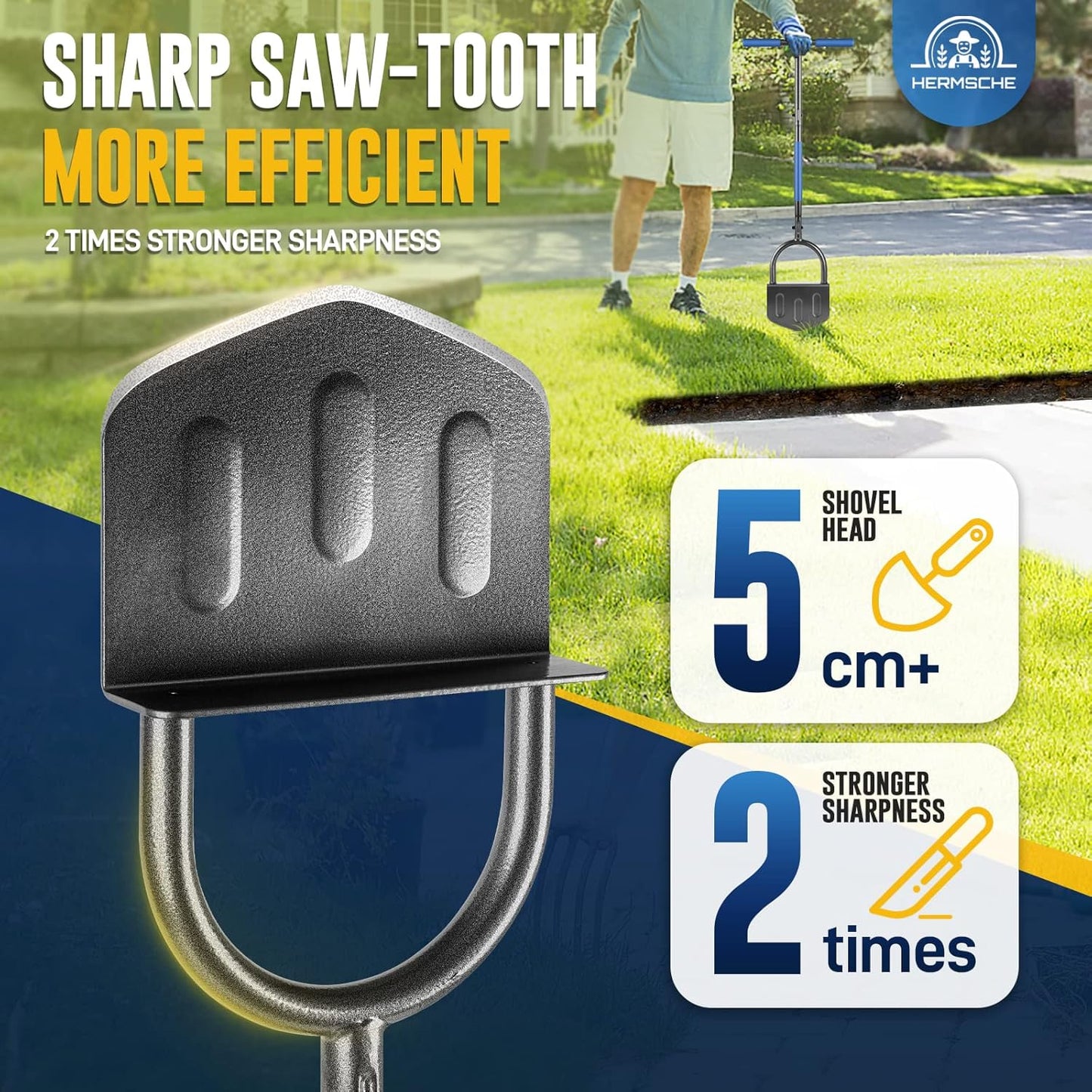 Hand Edger Lawn Tool, Sharp Half Moon Manual Grass Edger Tool with Soft T-Grip Handle for Garden, Yard, Sidewalk, Landscape, 38″