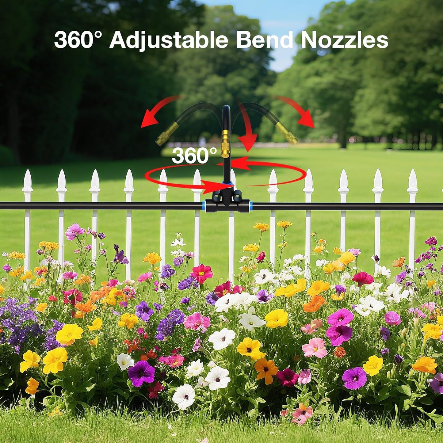 Mixc 50Ft 1/4" Drip Irrigation System,Garden Irrigation Kit with 12pcs Adjustable Copper Nozzles,Automatic Watering System for Outdoor,Raised Bed,Potted Plant,Lawn,Greenhouse Accessories for Yard