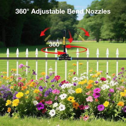 Mixc 50Ft 1/4" Drip Irrigation System,Garden Irrigation Kit with 12pcs Adjustable Copper Nozzles,Automatic Watering System for Outdoor,Raised Bed,Potted Plant,Lawn,Greenhouse Accessories for Yard