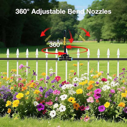 Mixc 100Ft 1/4" Drip Irrigation System,2025-Upgrade Garden Irrigation Kit with 16pcs Adjustable Copper Nozzles,Automatic Atomizing Watering System for Outdoor,Raised Bed,Potted Plant,Lawn,Greenhouse