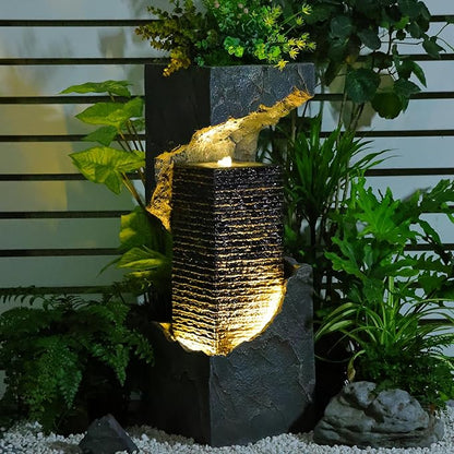 35.4" H Water Fall Fountains Indoor Waterfall Fountain Outdoor with LED Lights Floor-Standing for Outside Garden, Patio, Backyard, Deck Decor, Pool, Porch, Landscaping, Balconies